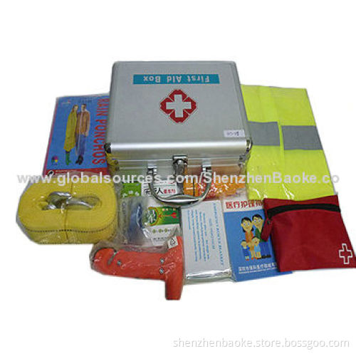 Car Emergency Kit in Aluminum Box with First-aid Products and Car Tools